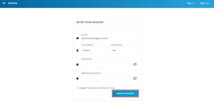 sign up for account