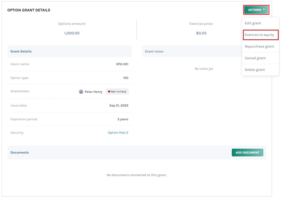 details of the option issued