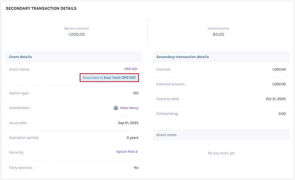 secondary transaction details