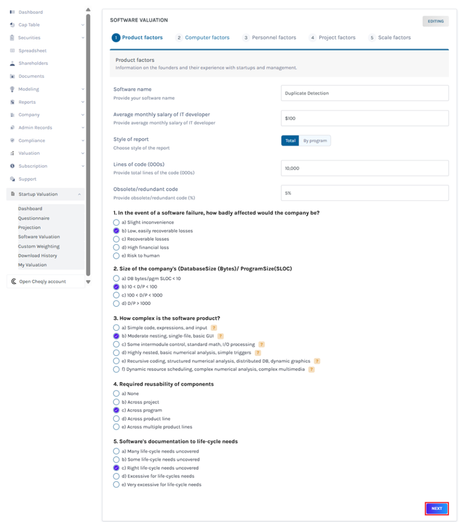 questionnaire collects information related to the software product