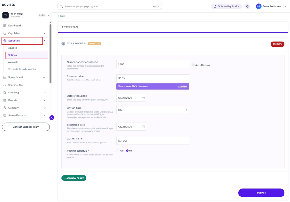 Issue options