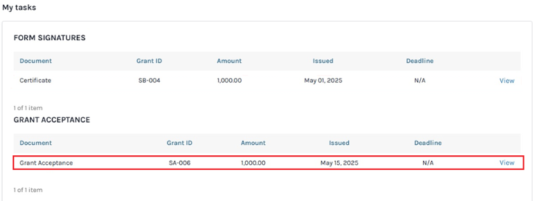 Grant Acceptance