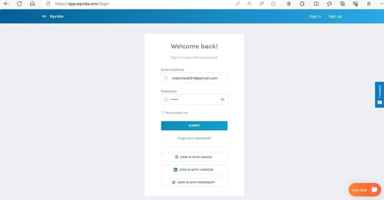 Eqvista login