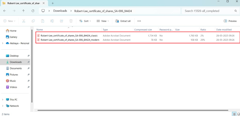 downloaded certificate in PDF format