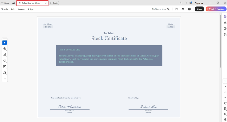 stock certificate