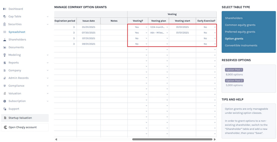 vesting schedule 