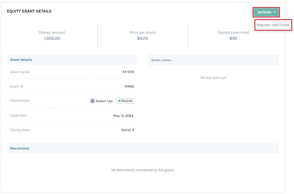 request a share certificate