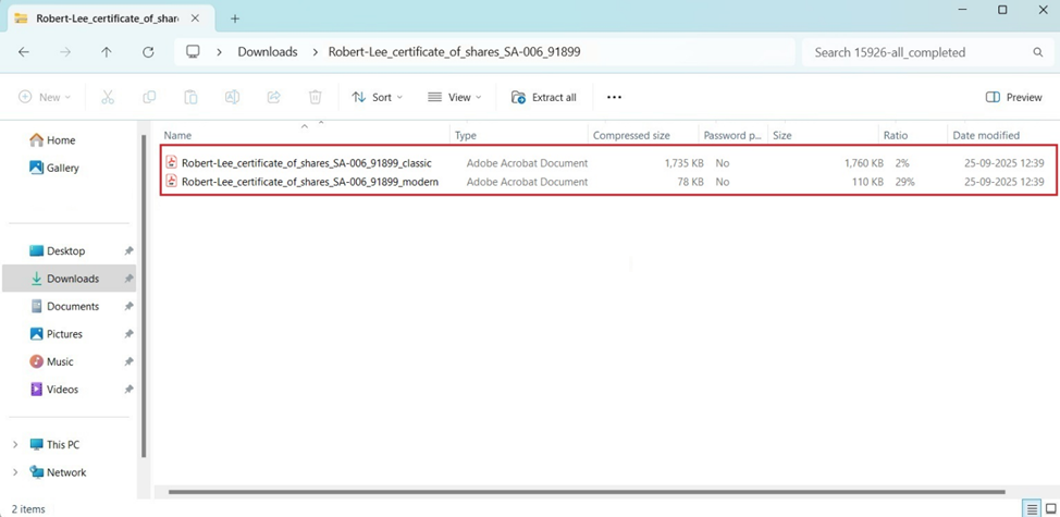 open the downloaded certificate in PDF format