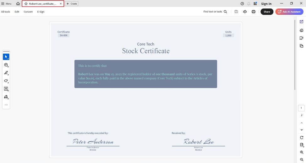 downloaded certificate in the modern look