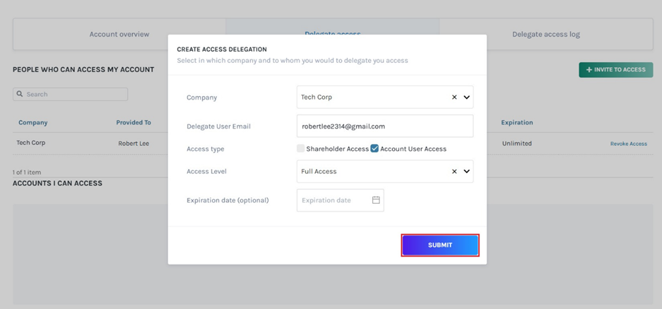 create delegate access