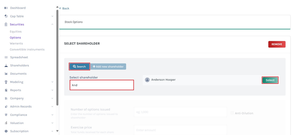 type in the name of the shareholder