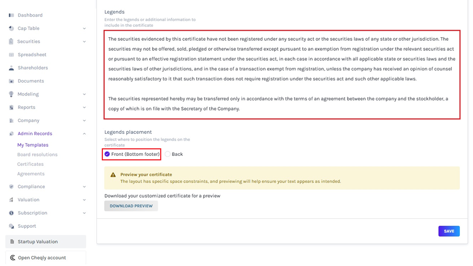 legends on the certificate