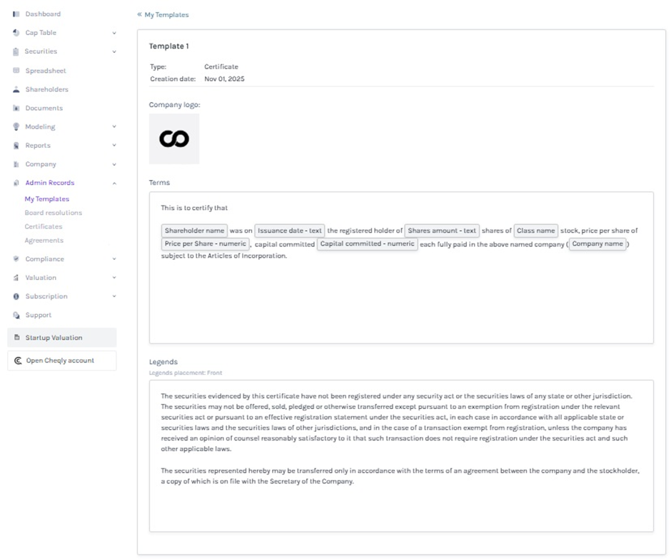 details of the template