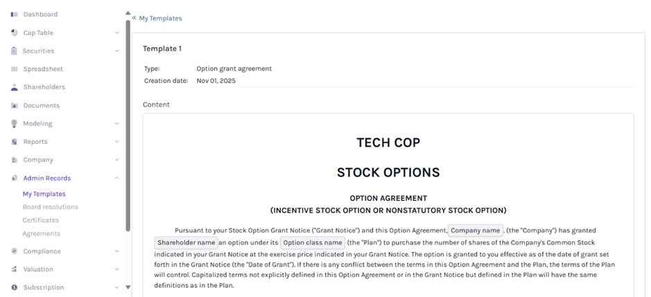 details of the template