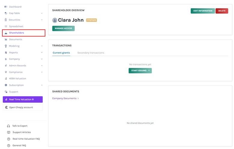 shareholder overview page.
