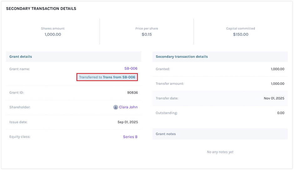 view the transferred grant