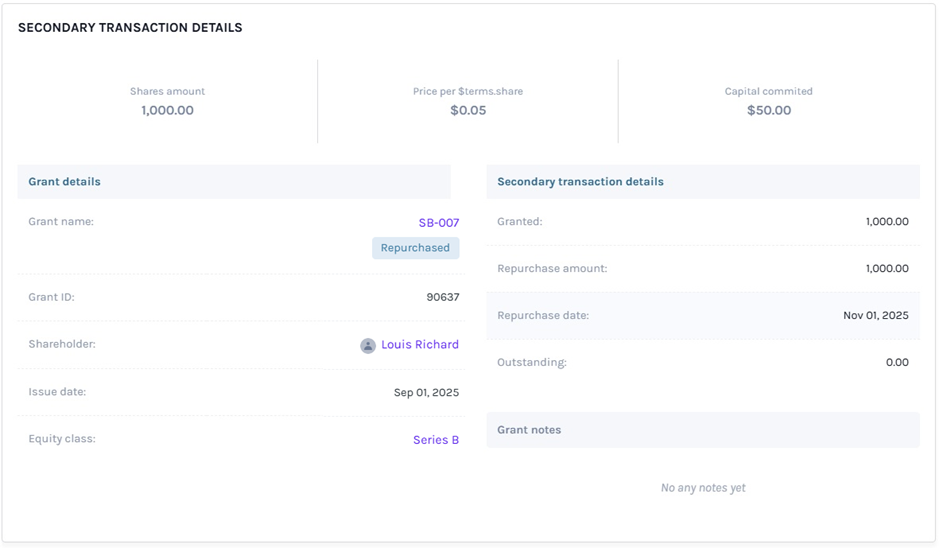 secondary transaction details