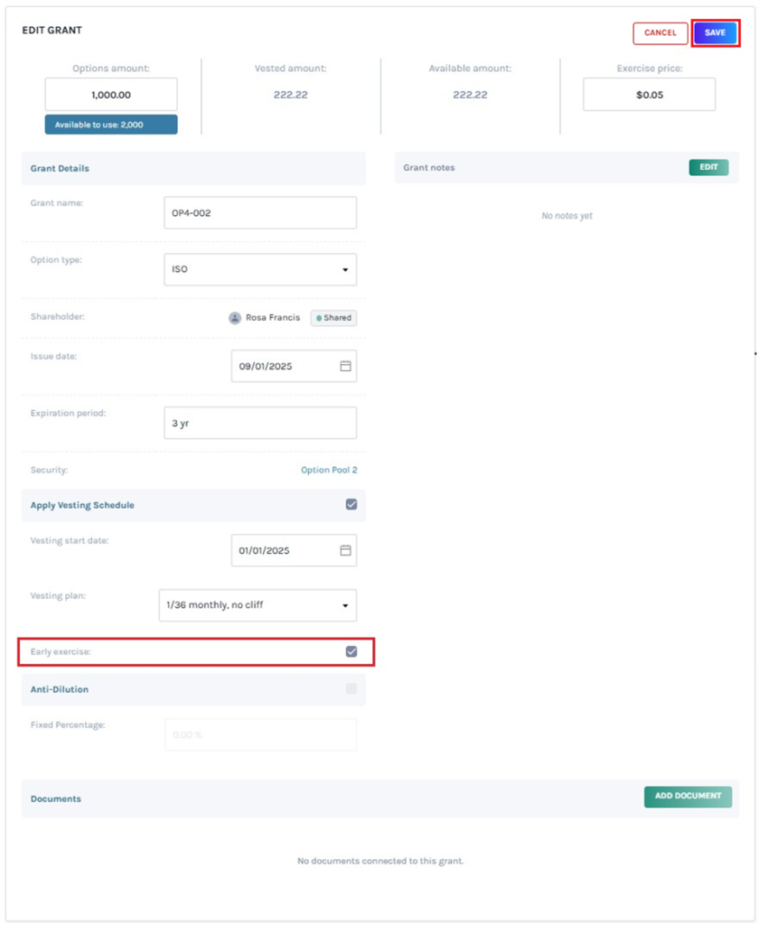 enable early exercise