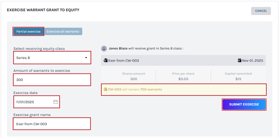 Exercise all Warrants