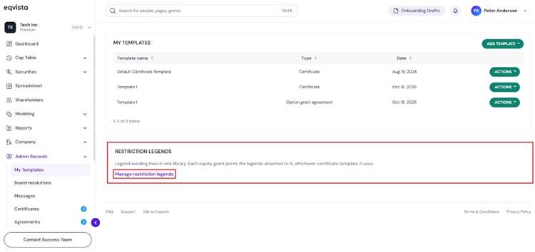 Manage Restriction Legends 