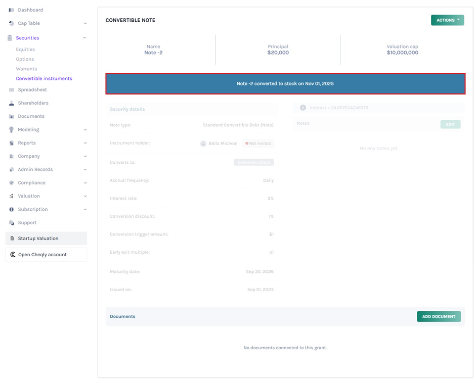 note is converted to stock