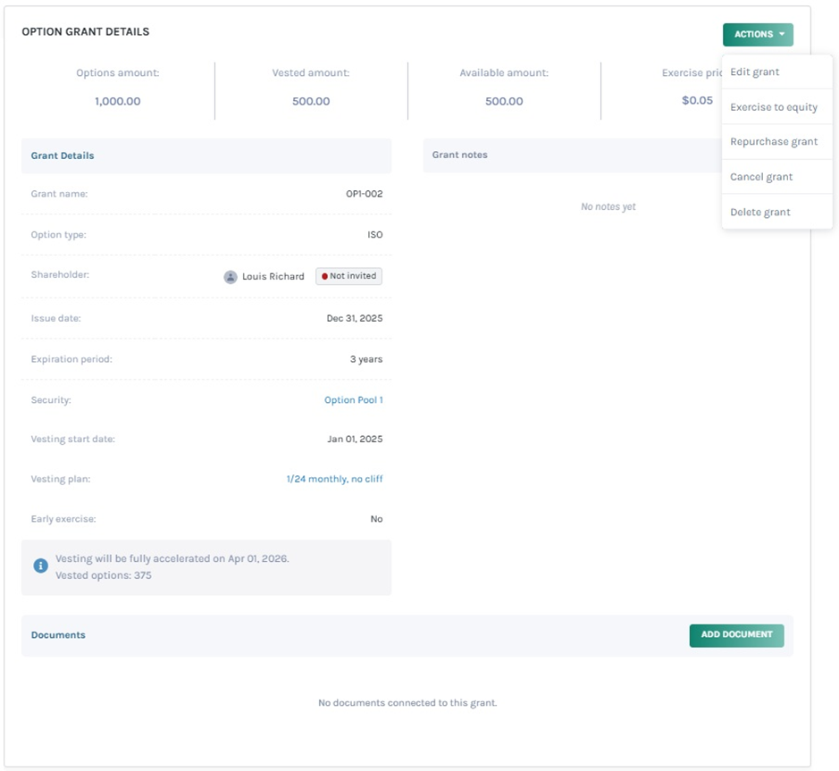 option grant details