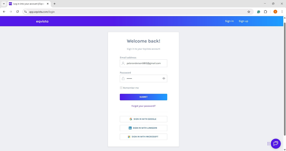 Eqvista login