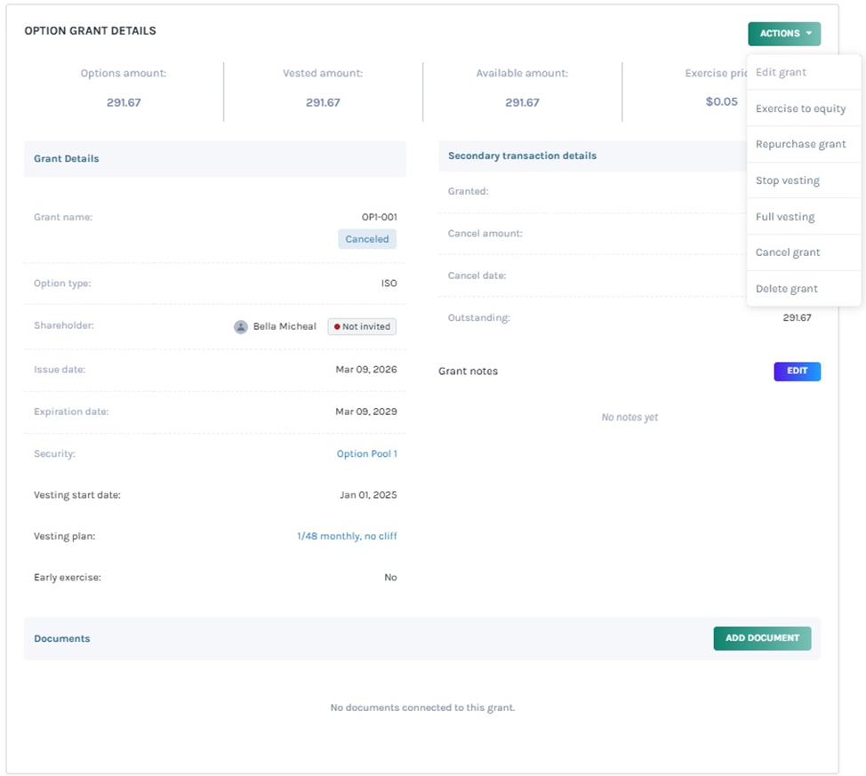 option grant details page