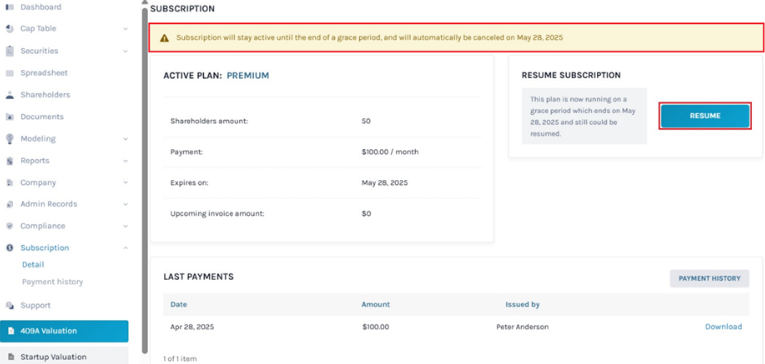 Resume Subscription