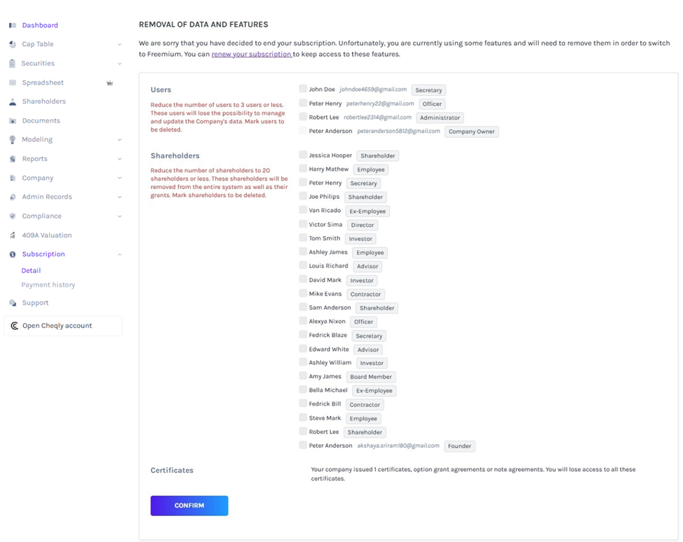 removal data and features 