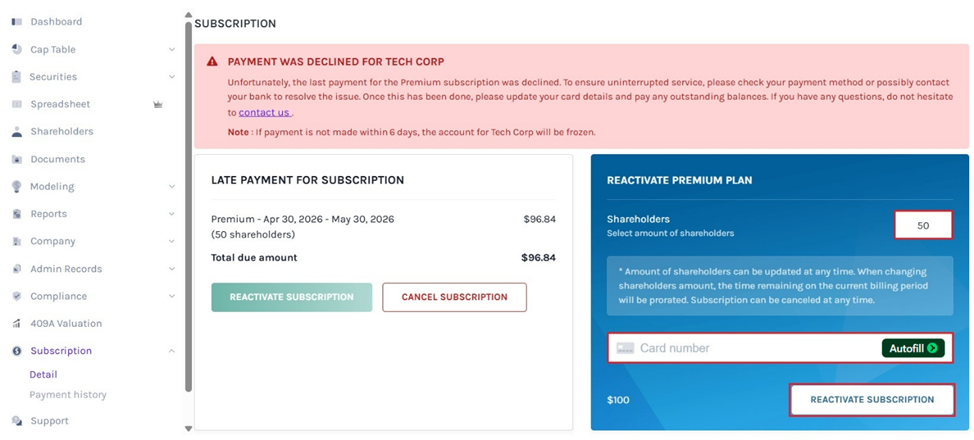 payment details