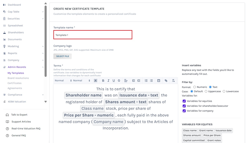 customize the template elements