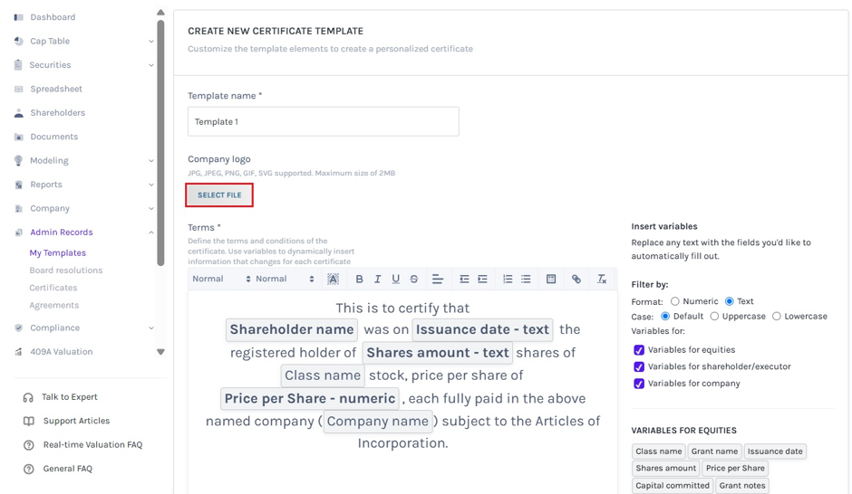 insert a company logo in the certificate