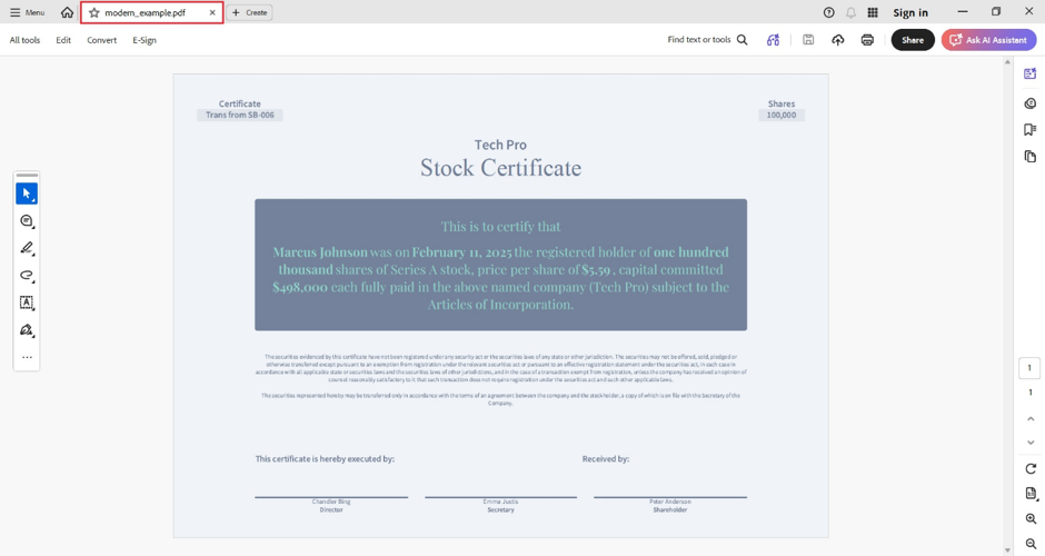 downloaded certificate in the modern look