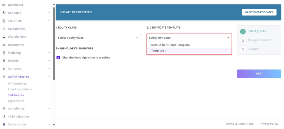 select a template from the drop-down menu