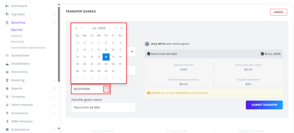 edit it using the calendar