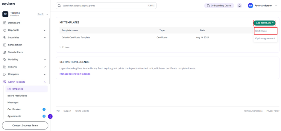 Add Certificate Template
