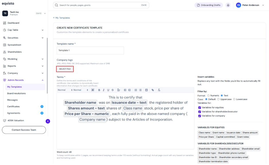 insert a company logo in the certificate