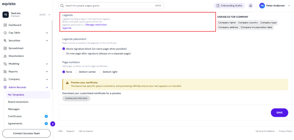 Manage Restriction Legends