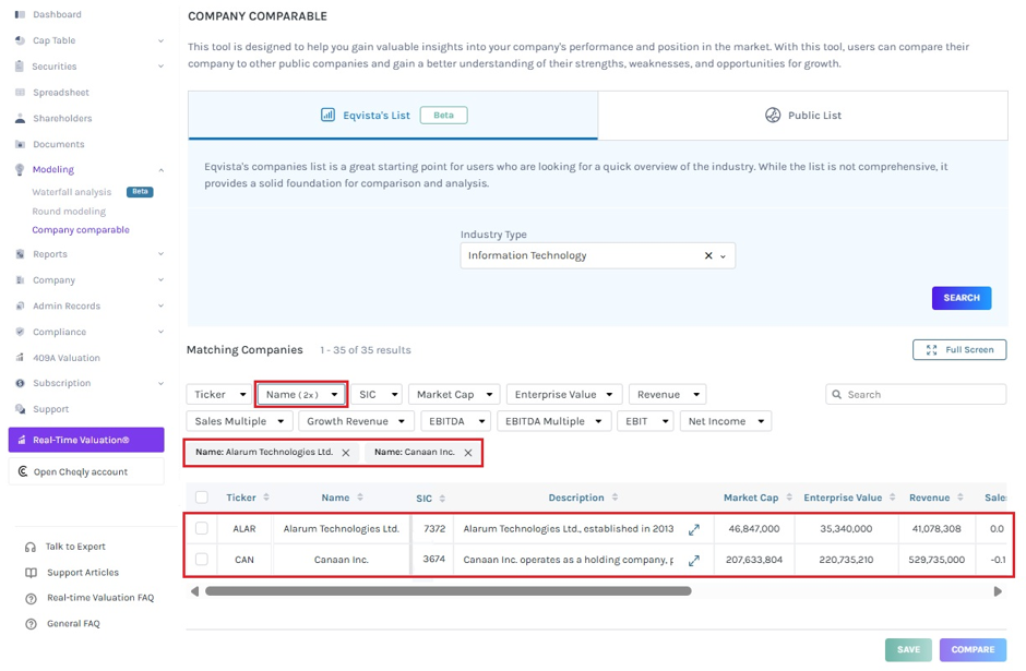 select the options to filter the results