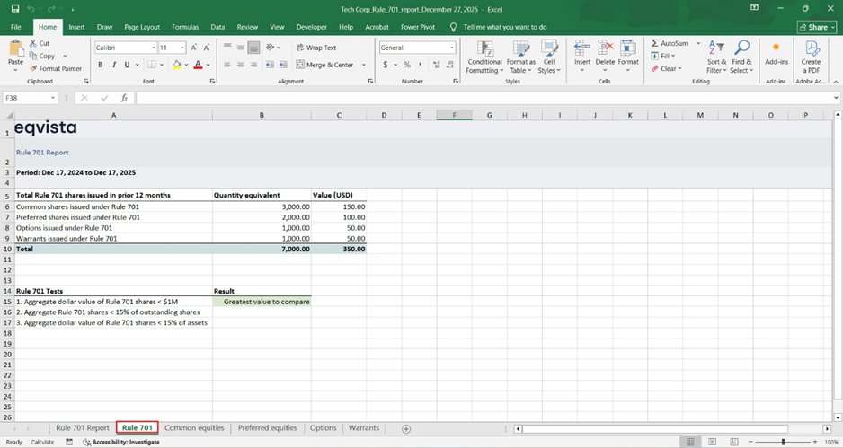 quantity of shares – common, preferred, options, and warrants