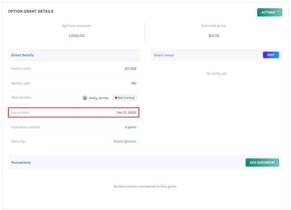 grant issuance date does not fall within the specific end period