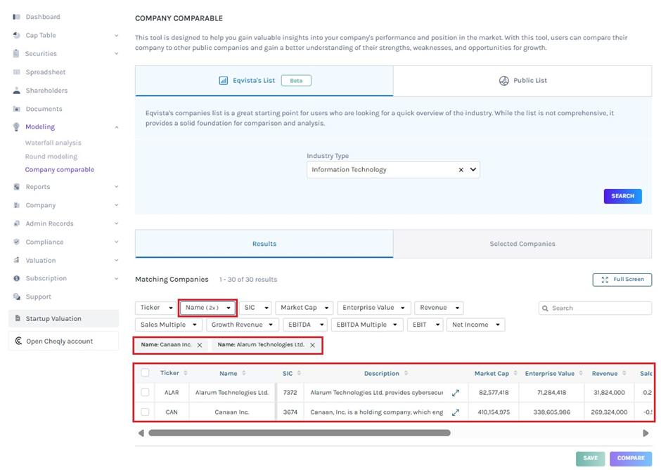 select the options to filter the results
