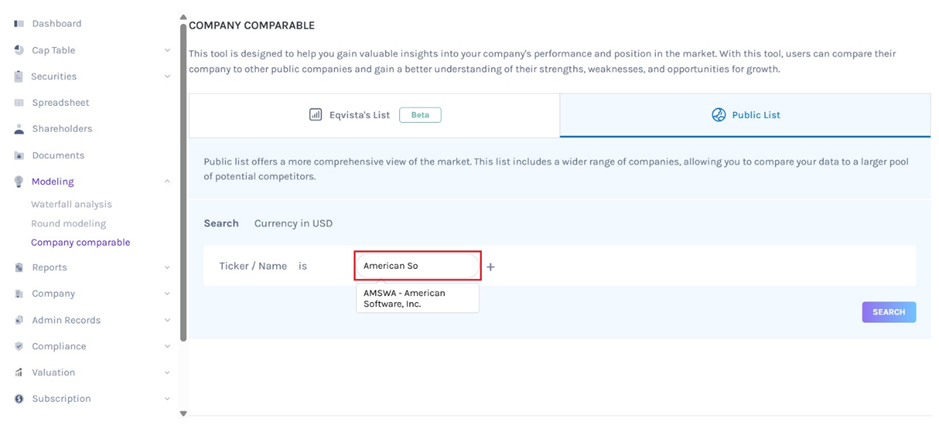 search company ticker 