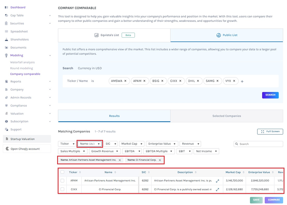 select the options to filter 