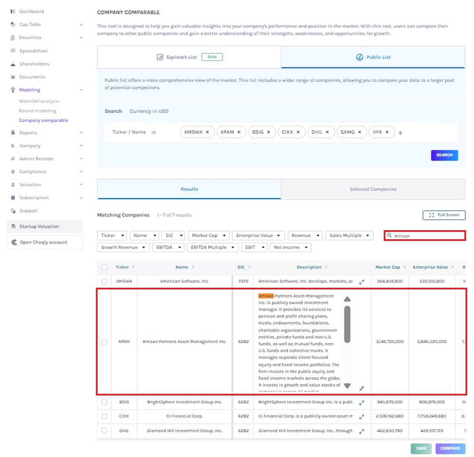 company’s name in the search bar