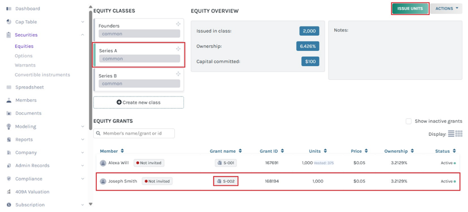 issuance under the equity class