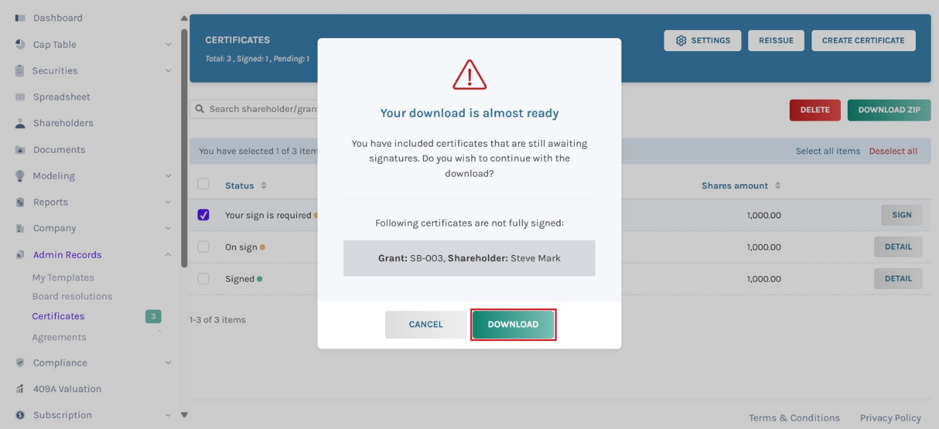 download the certificate with signatures