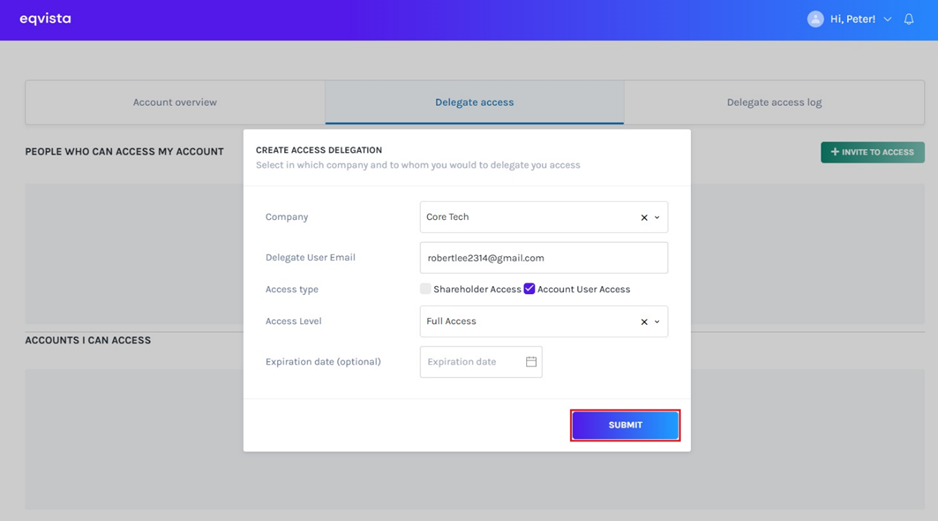 create access delegation 