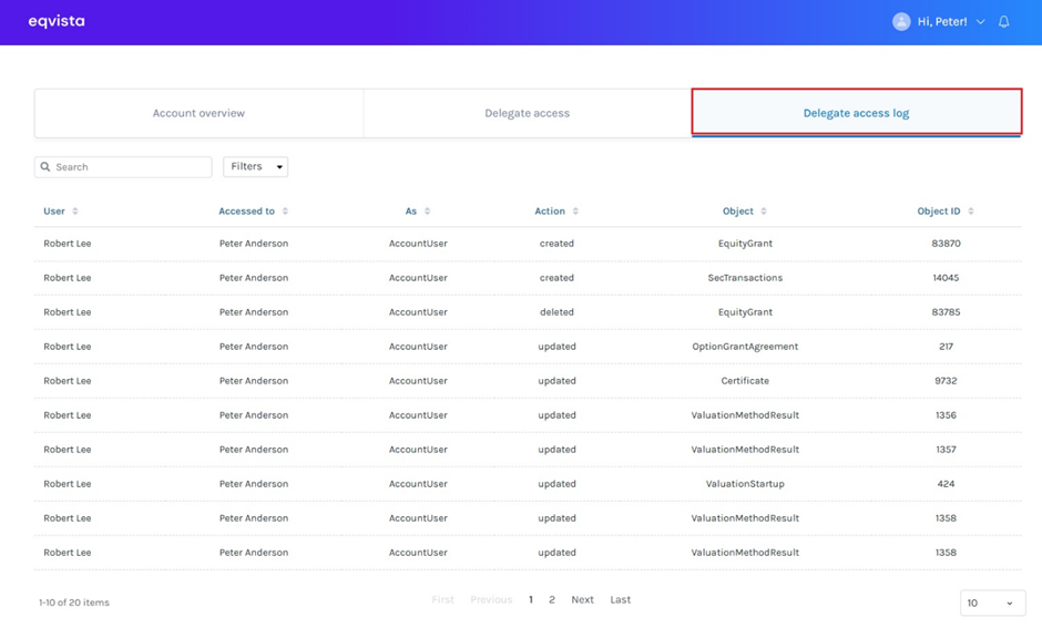 Delegate Access Log